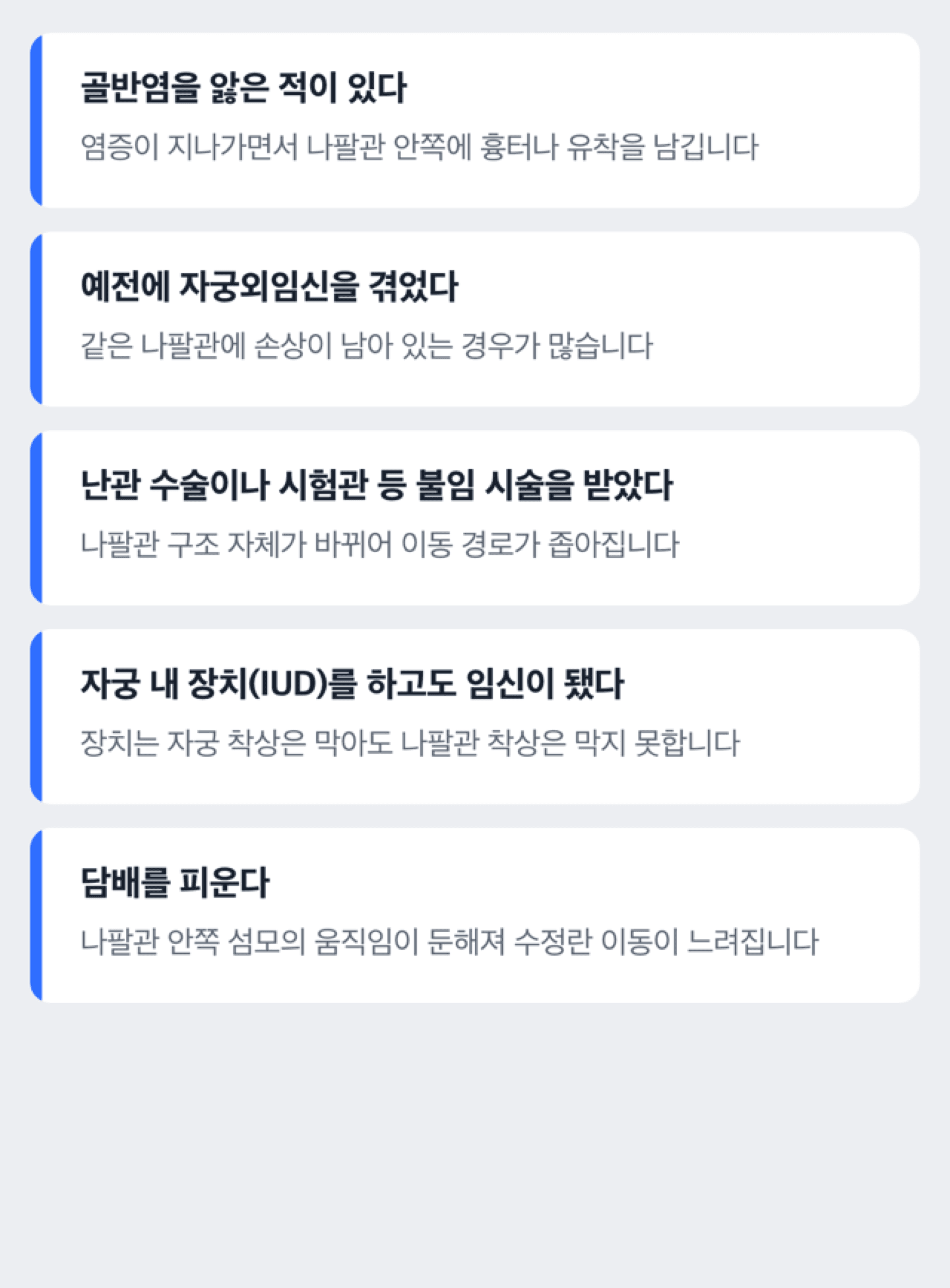 자궁외임신 위험을 높이는 5가지 요인을 정리한 도해