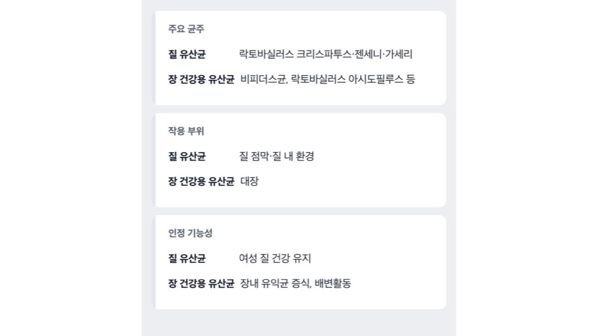 질 유산균과 장 건강용 유산균 균주 비교 도해