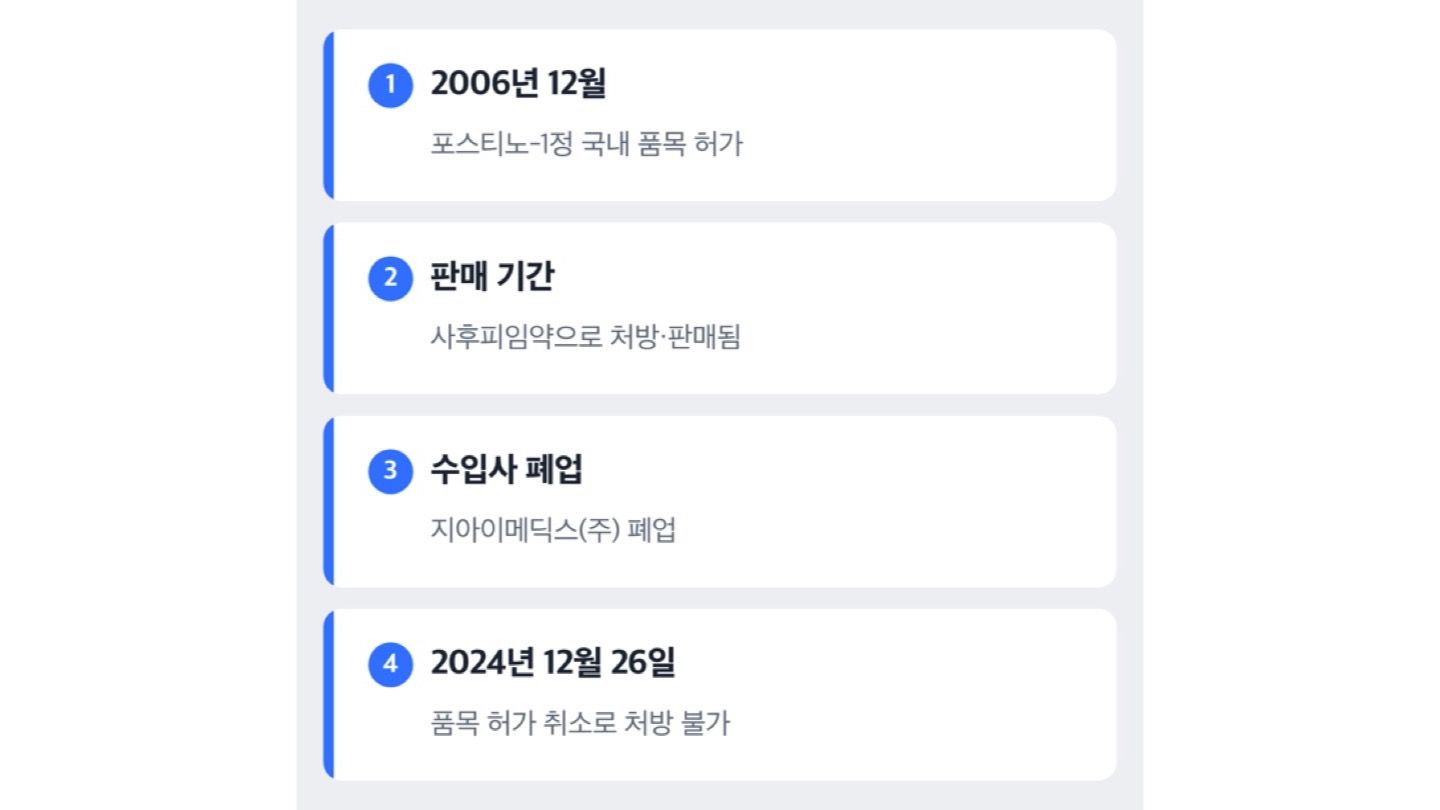 포스티노 허가부터 취소까지 타임라인 도해