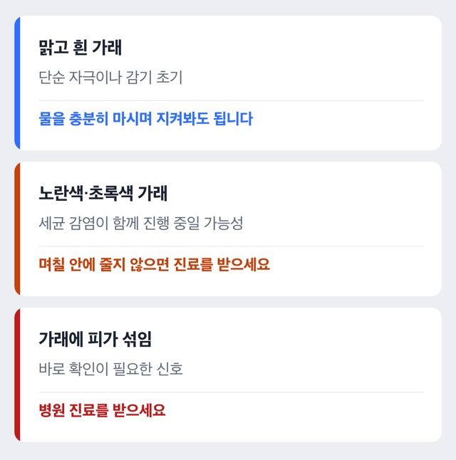 가래 색깔별 대응 신호를 정리한 도해