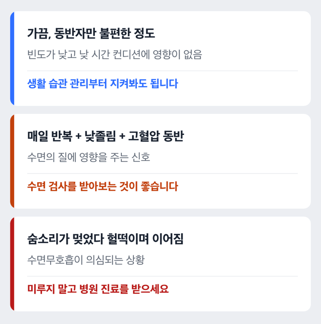 코골이, 정도에 따라 대응이 달라집니다
