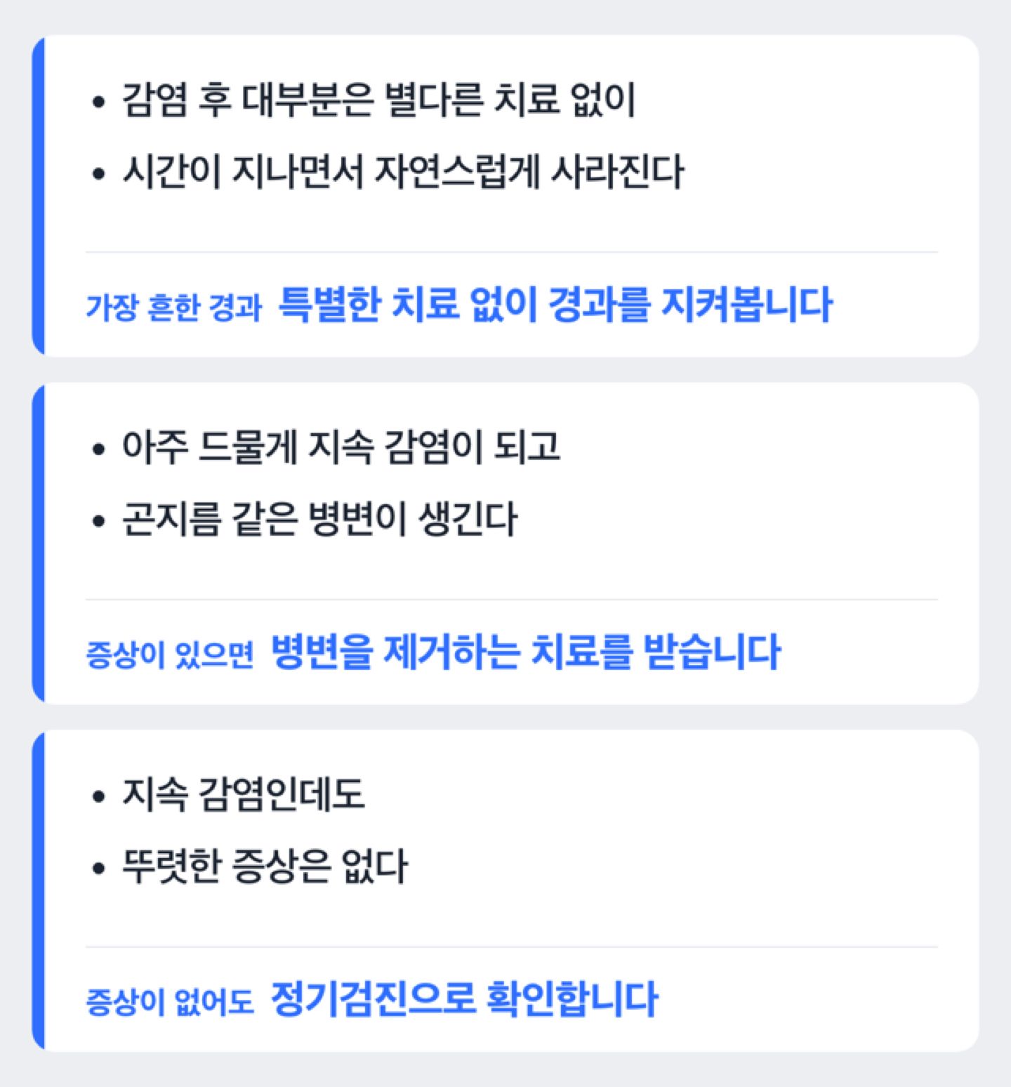 HPV 감염 후 경과 흐름 도해 (감염 후 자연 소멸과 지속 감염 갈림)