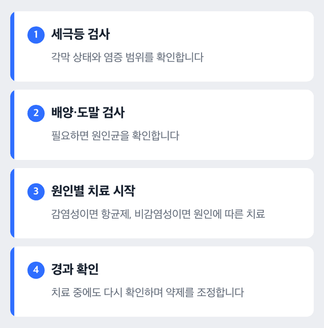 진단부터 치료 시작까지 이어지는 순서를 보여주는 도해