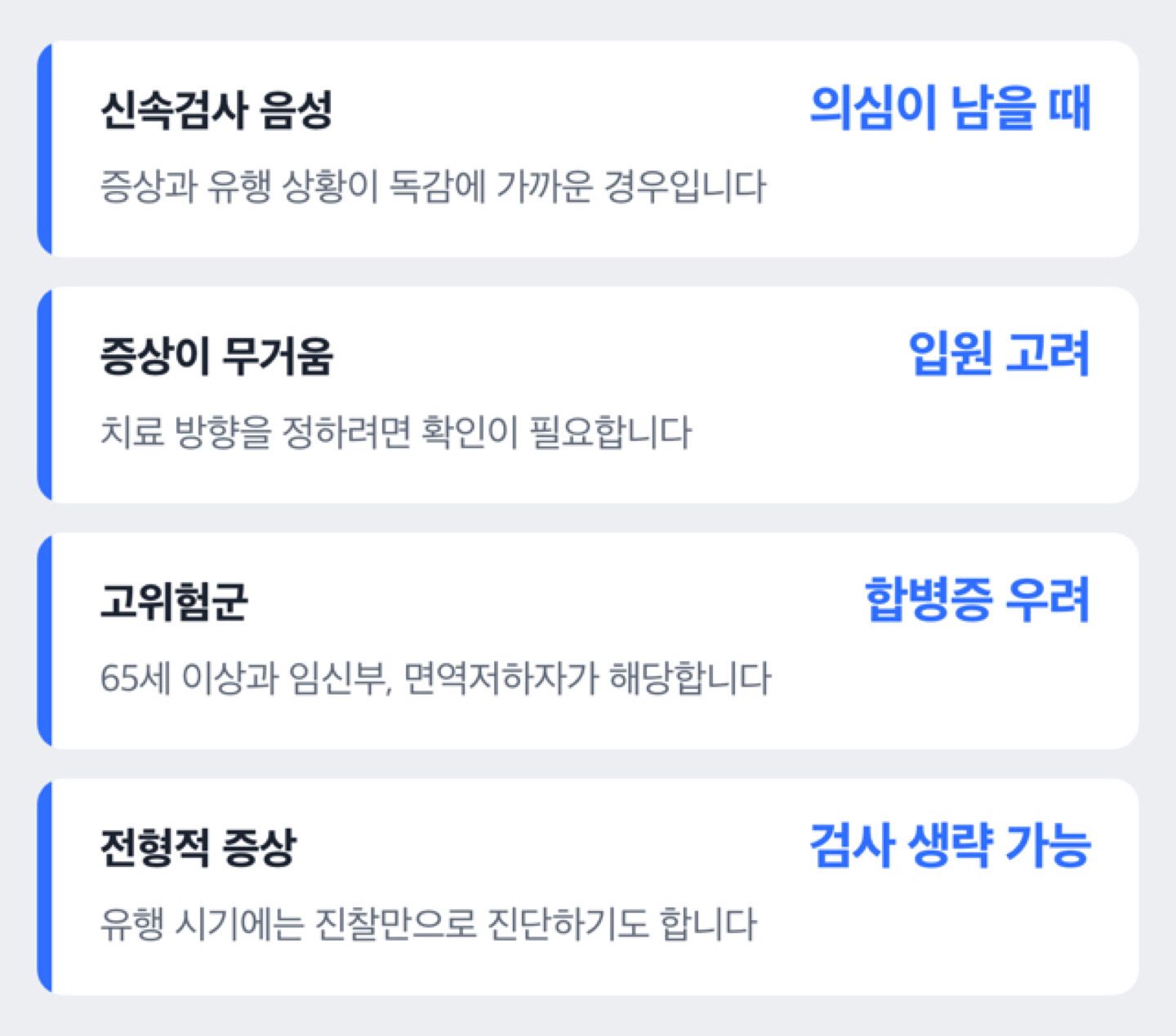 유전자검사가 필요한 상황을 정리한 도해