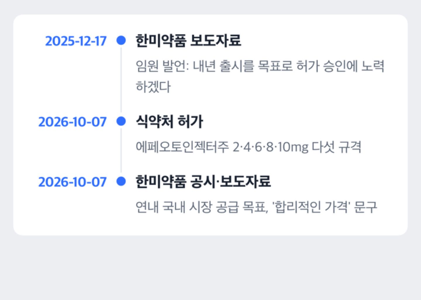 2025-12-17 보도자료 발언, 2026-10-07 허가, 같은 날 공시와 보도자료를 시점별로 나열한 도해