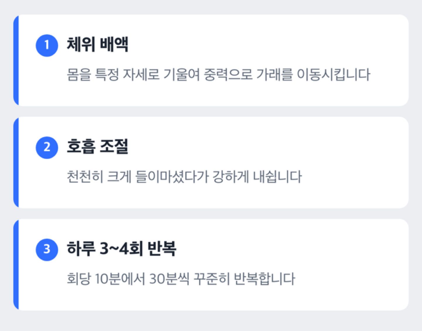 체위 배액 자세와 가래 배출 과정을 보여주는 단계별 도해