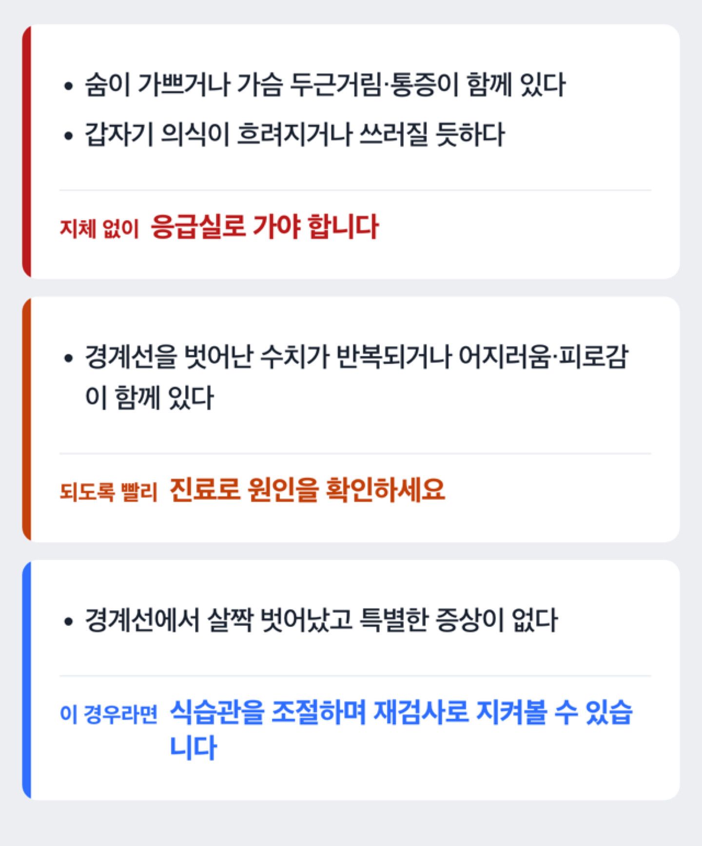 헤모글로빈수치에 따라 자가관리와 병원 진료를 가르는 분기 도해