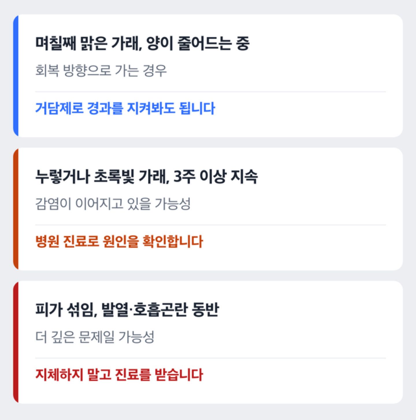 가래 기침에서 병원에 가야 할 신호를 단계별로 정리한 도해