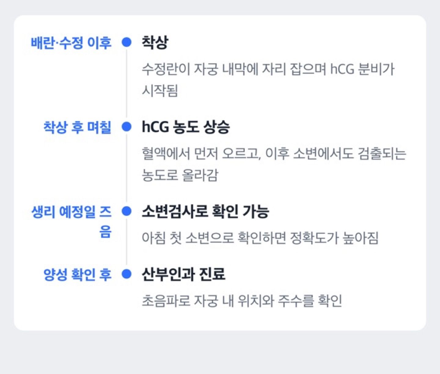 임신 확인 소변검사 시점별 흐름을 보여주는 타임라인 도해
