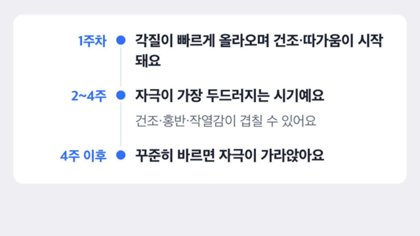 레티노이드 적응기 2주 4주 경과 타임라인