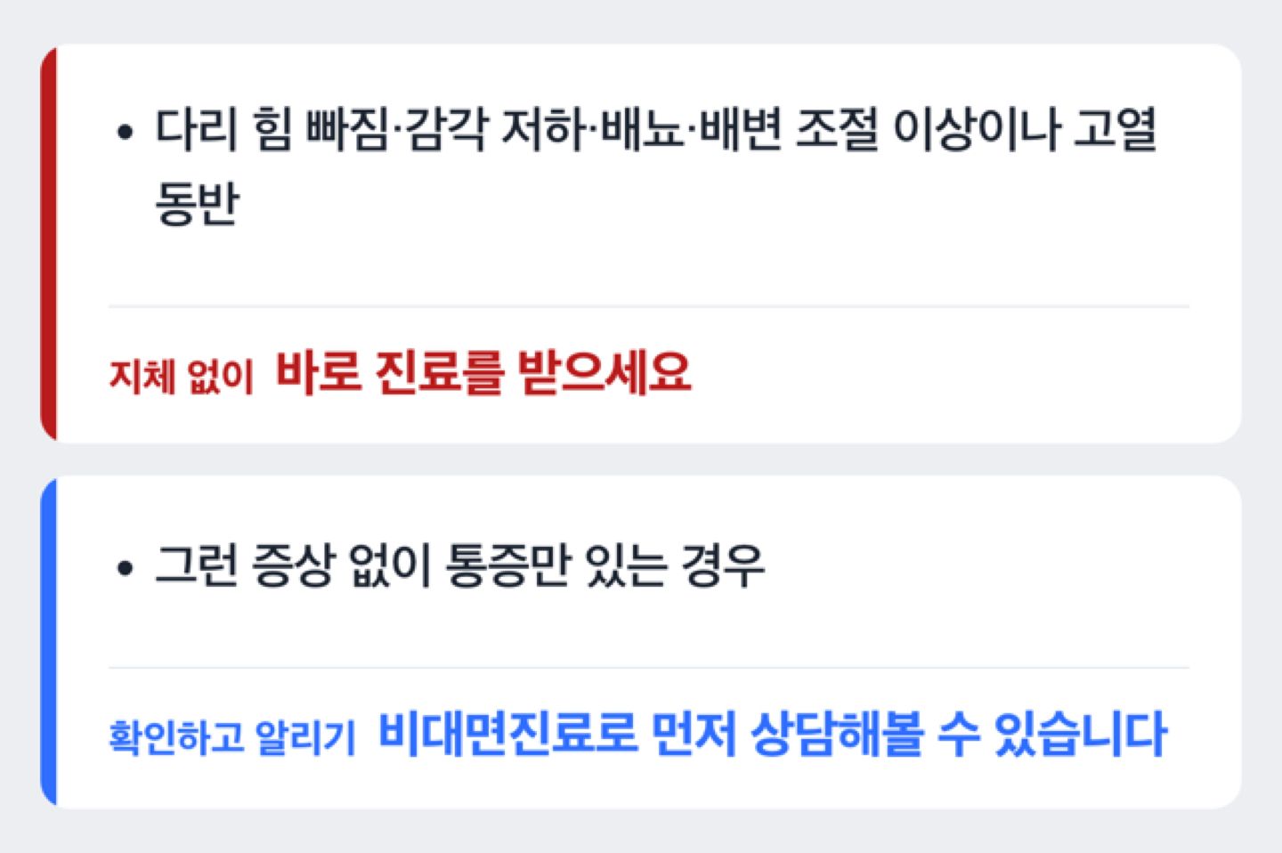 오른쪽허리통증 진료 필요 여부 판단 도해