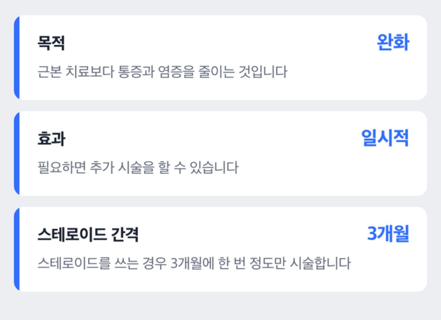 신경 차단술을 목적·효과·간격 기준으로 정리한 체크리스트 도해(서울대병원 서술 정리이며 시술 권유가 아님)