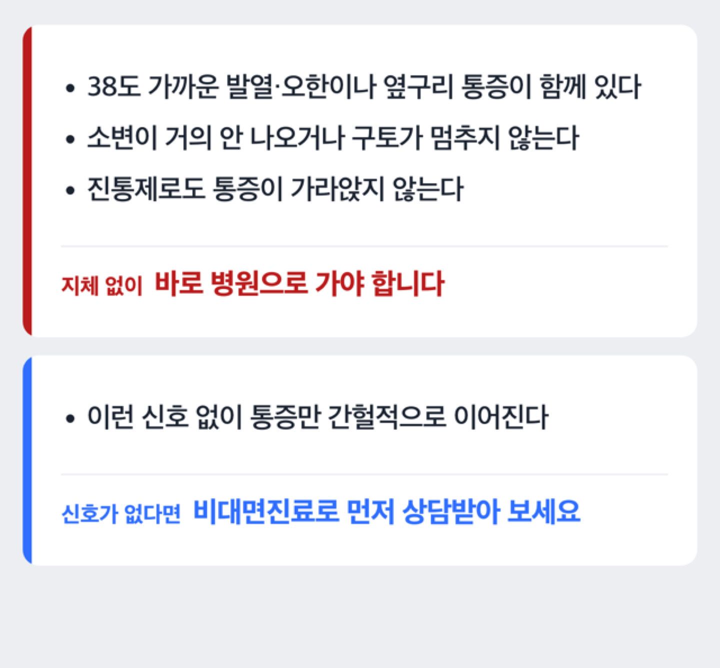 신장결석 통증, 바로 병원에 가야 할지 판단하는 흐름 도해