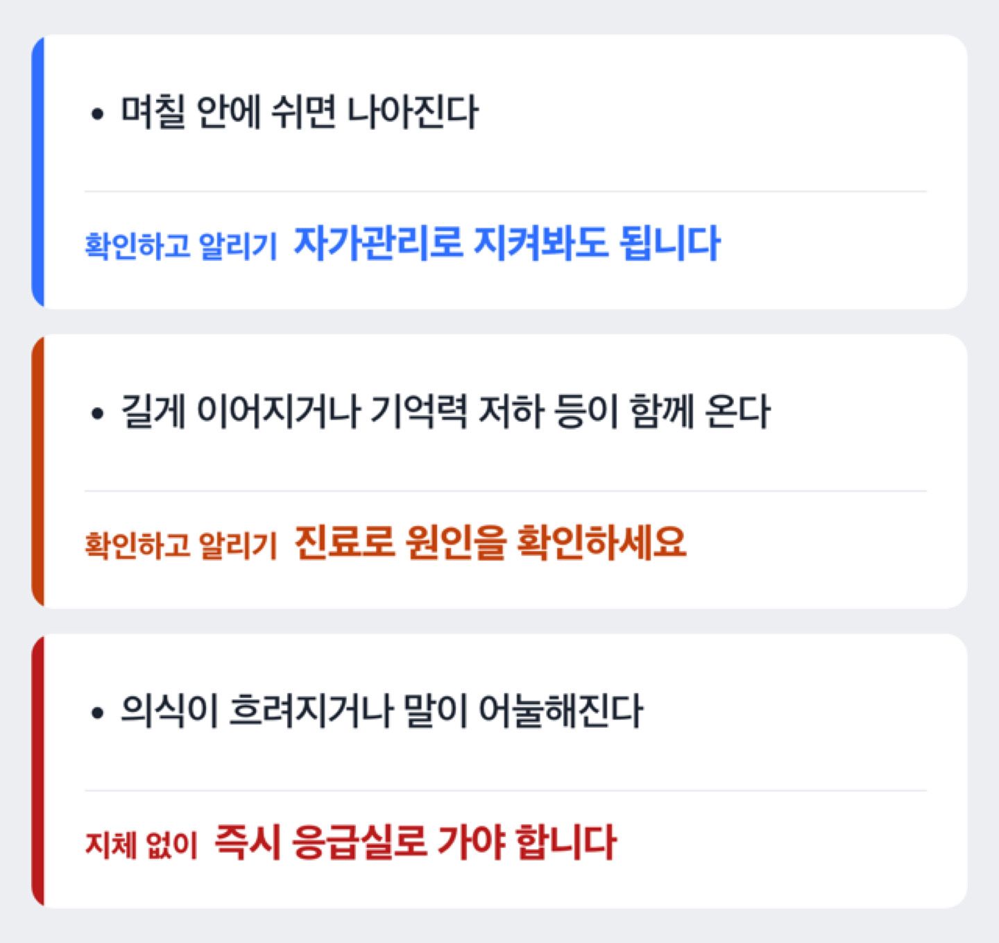 집중력저하가 자가관리로 괜찮은 경우와 진료가 필요한 경우를 나누는 도해
