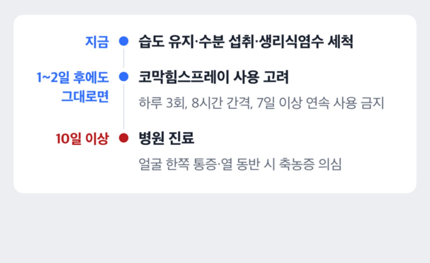 코막힘 대응 타임라인 도해