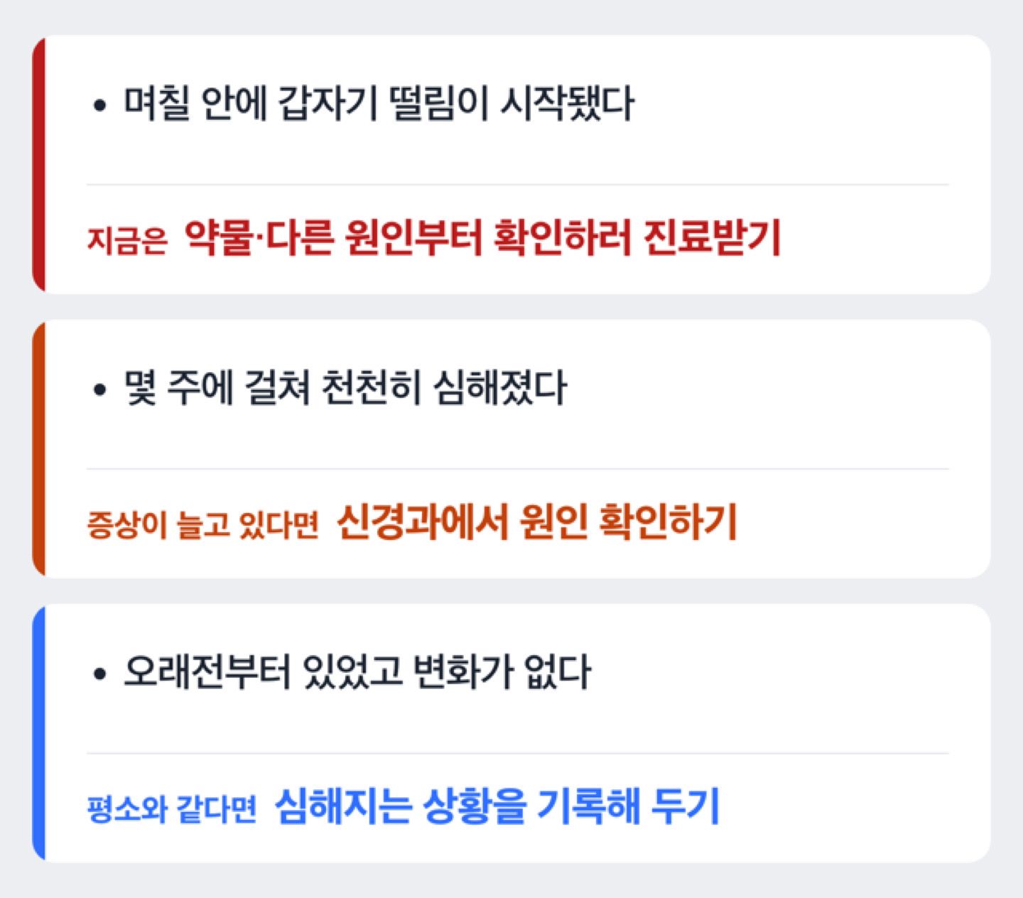 떨림이 시작된 속도에 따라 다음 행동을 가르는 도해
