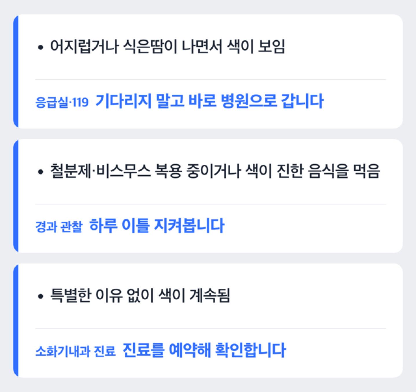 출혈 신호별로 응급실·진료·관찰을 구분하는 도해