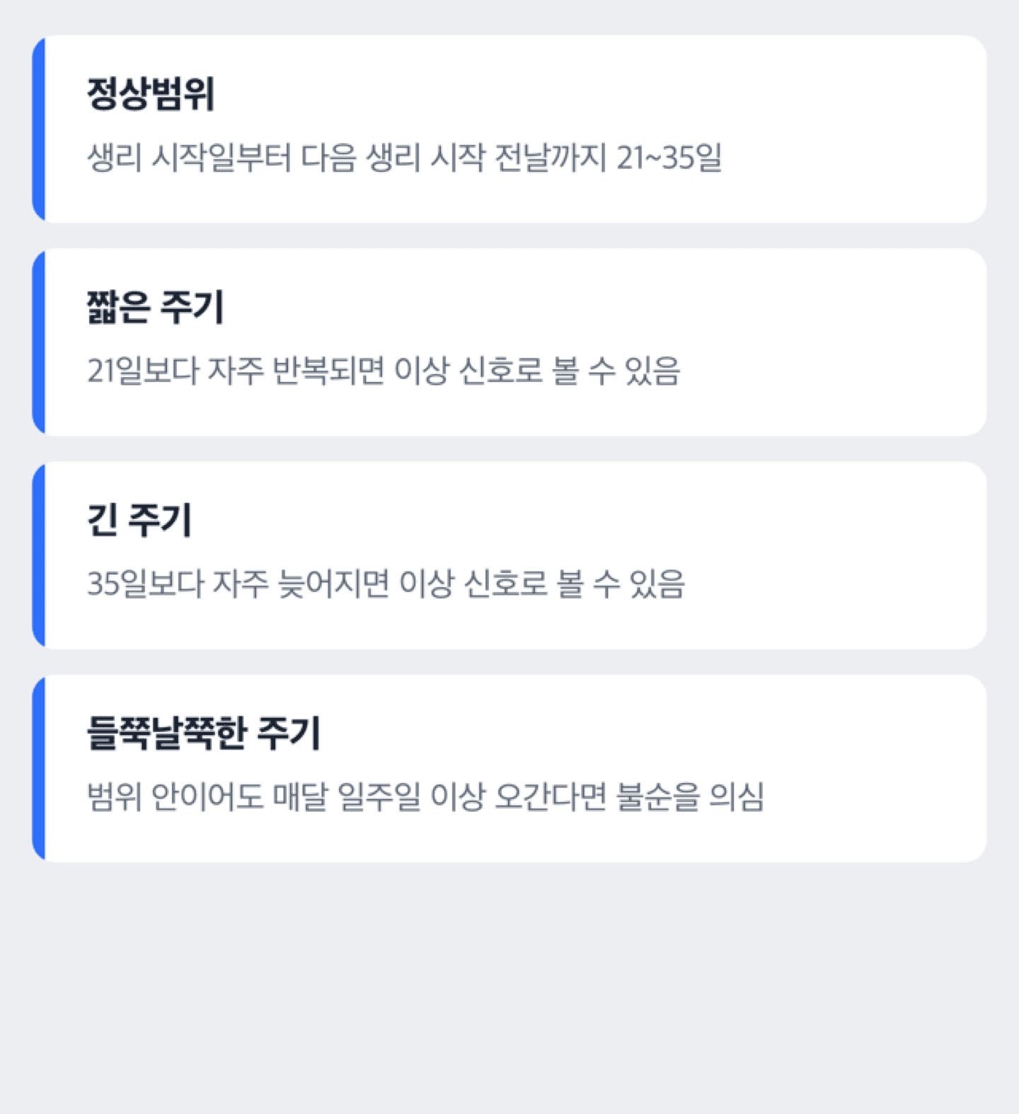 생리주기 정상범위와 이상신호를 정리한 도해