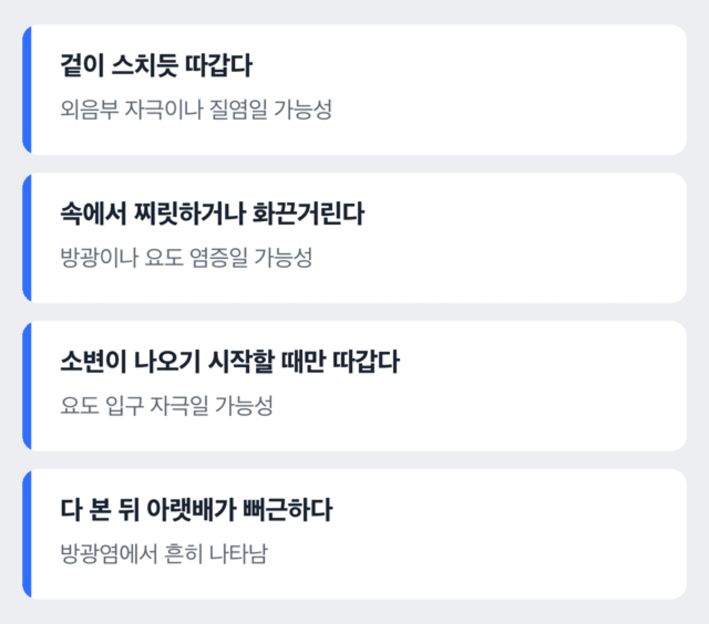 배뇨통 원인 감별 체크리스트 도해