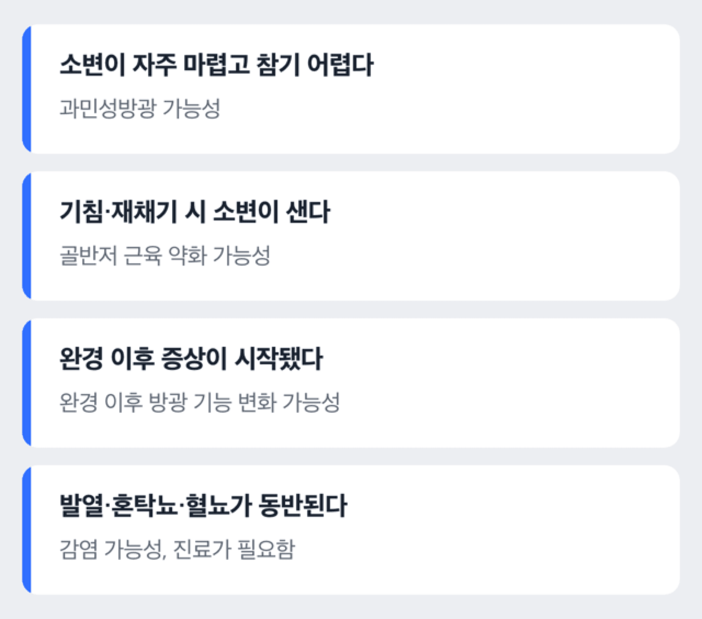 잔뇨감 원인별 자가 확인 체크리스트 도해