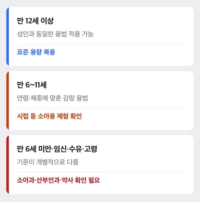 연령대별 지르텍 복용 기준 도해