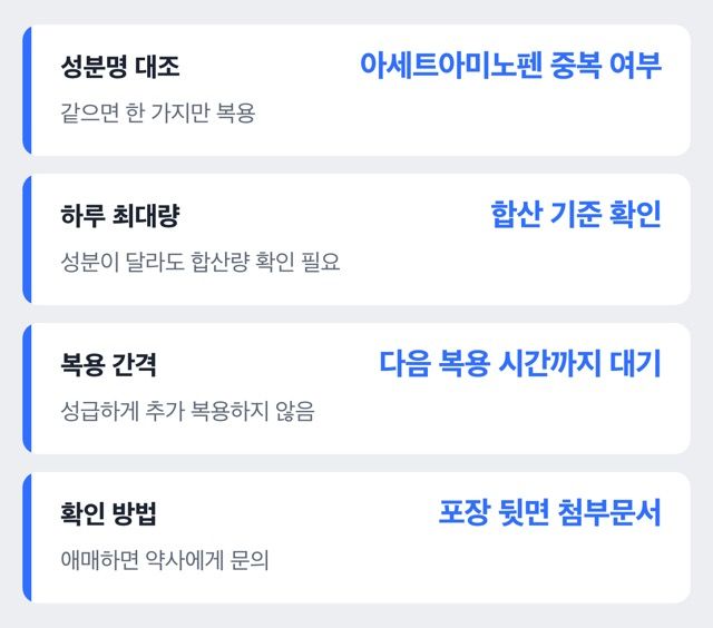 판피린 타이레놀 병용 확인 체크리스트 도해